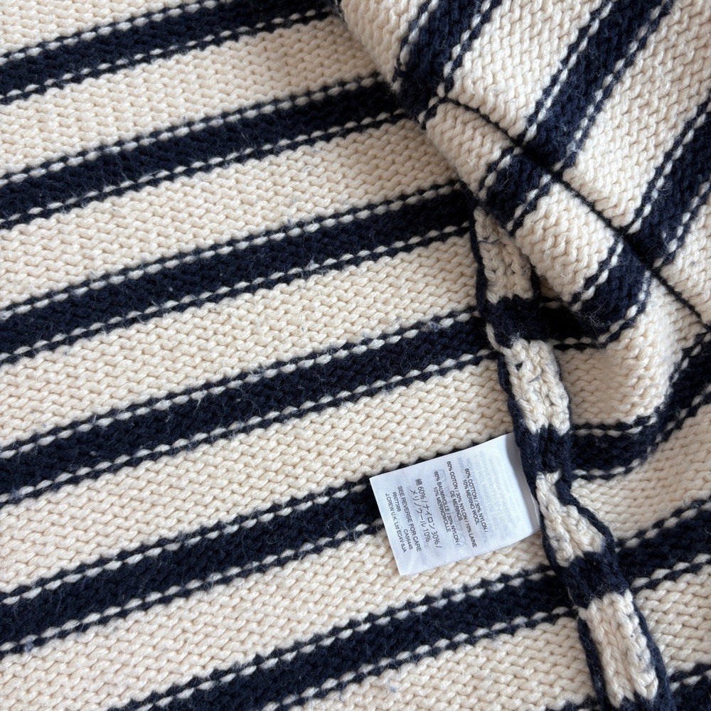 J. Crew Long Open Cardigan Sweater Navy Stripe Cotton Wool Blend Sz XS - Picture 8 of 12